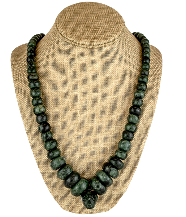 Natural Mayan Nephrite Jade Stone Bead Necklace