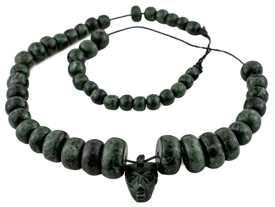 Natural Mayan Nephrite Jade Stone Bead Necklace