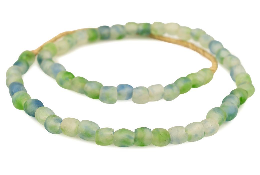 Light Blue Green Swirl Recycled Glass Beads (9mm)