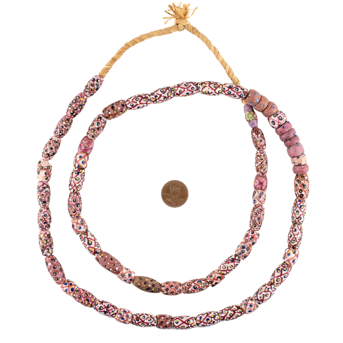 Rare Antique Oval Pink Pineapple Fancy Venetian Trade Beads #17559