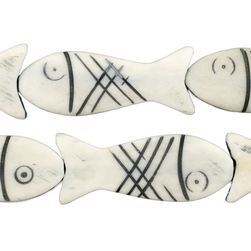 White Fish-shaped Carved Bone Beads (42x15mm)