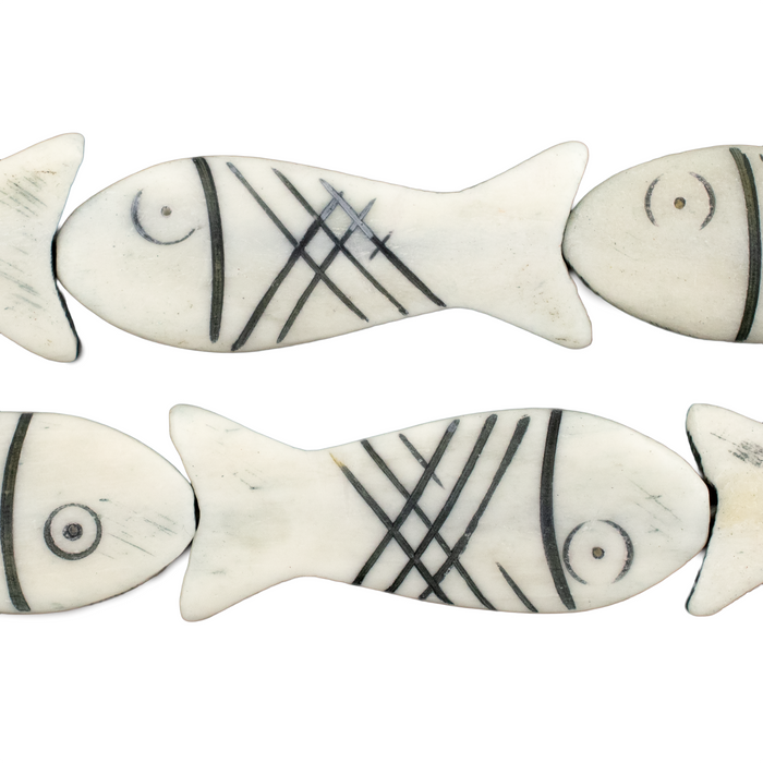 White Fish-shaped Carved Bone Beads (42x15mm)