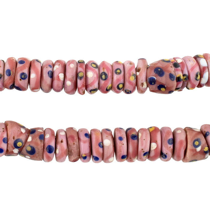 Rare Antique Disk Pink Pineapple Fancy Venetian Trade Beads #17557