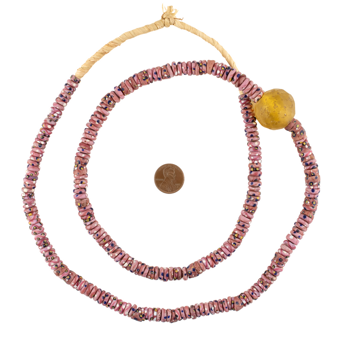 Rare Antique Disk Pink Pineapple Fancy Venetian Trade Beads #17557