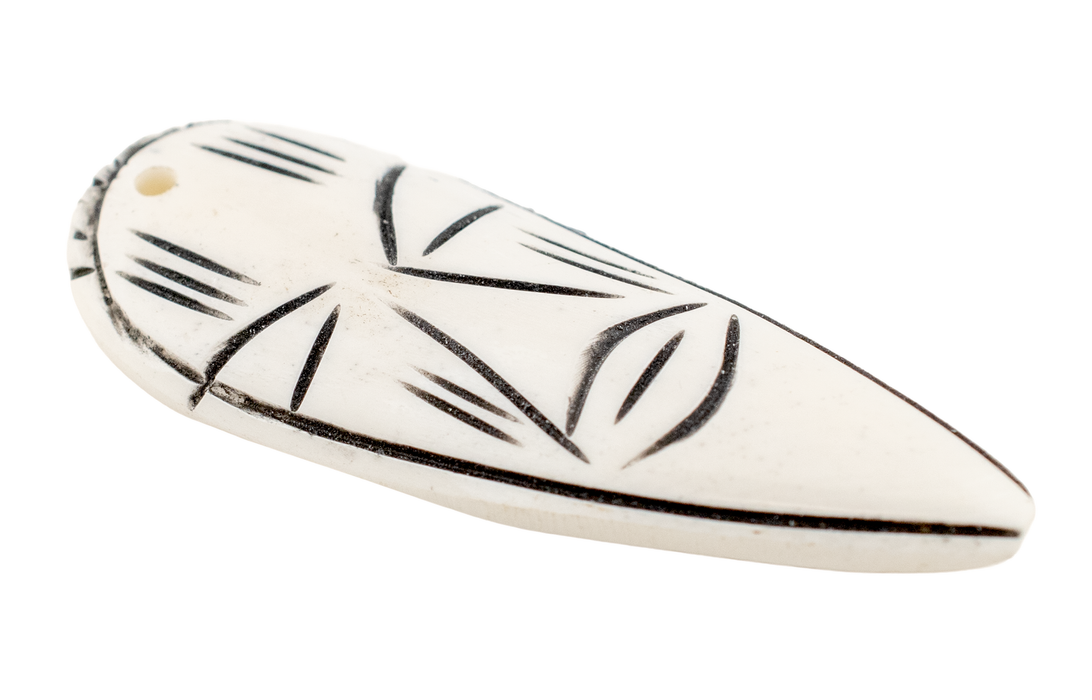 Narrow Carved White Kenya Bone Face Pendant (65mm)