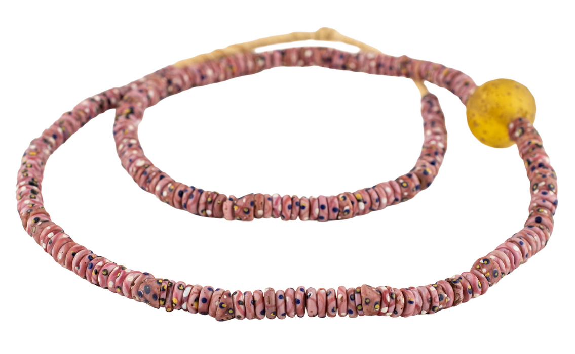 Rare Antique Disk Pink Pineapple Fancy Venetian Trade Beads #17557