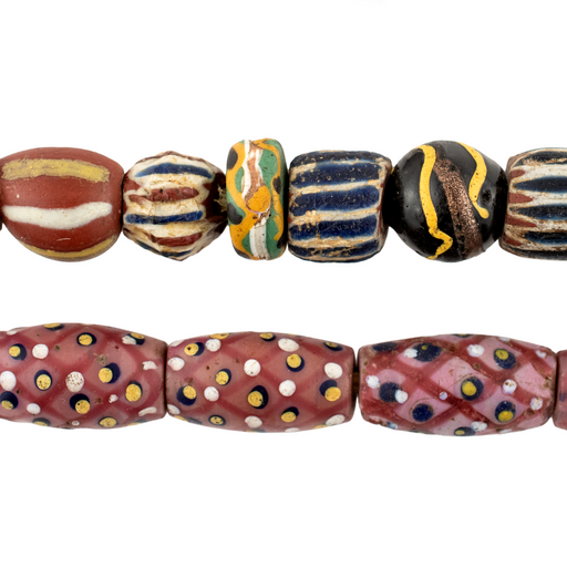Assorted Antique Pink Pineapple Millefiori and Venetian Chevron Trade Beads #17555