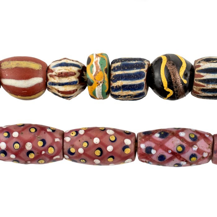 Assorted Antique Pink Pineapple Millefiori and Venetian Chevron Trade Beads #17555