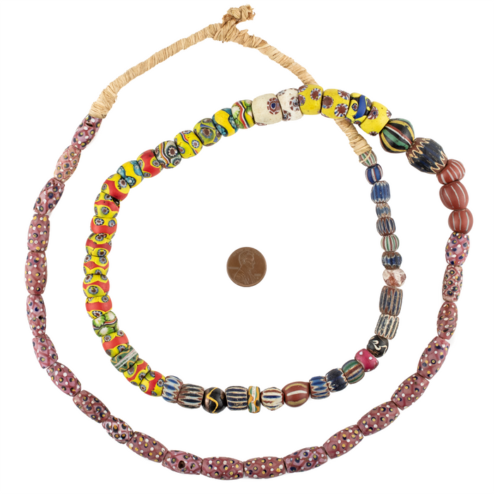 Assorted Antique Pink Pineapple Millefiori and Venetian Chevron Trade Beads #17555