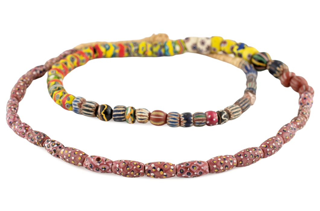 Assorted Antique Pink Pineapple Millefiori and Venetian Chevron Trade Beads #17555