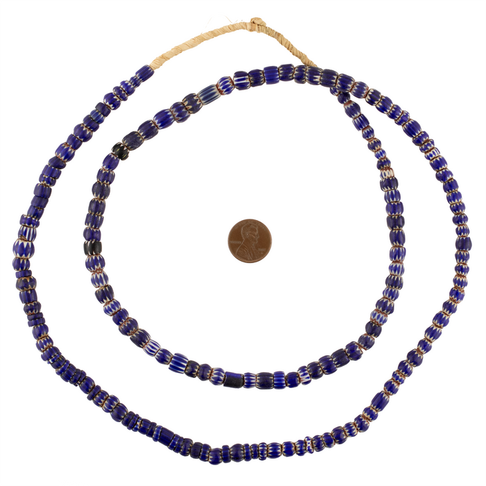Antique Blue Venetian Chevron Beads (Long Strand) #17548
