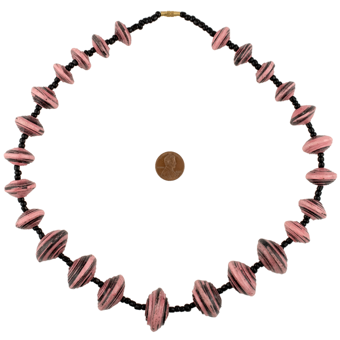 Pink & Black Recycled Paper Beads (20 Inches)