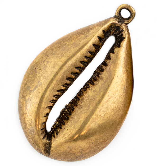 Antiqued Brass Cowrie Shell Pendant (7x66mm)