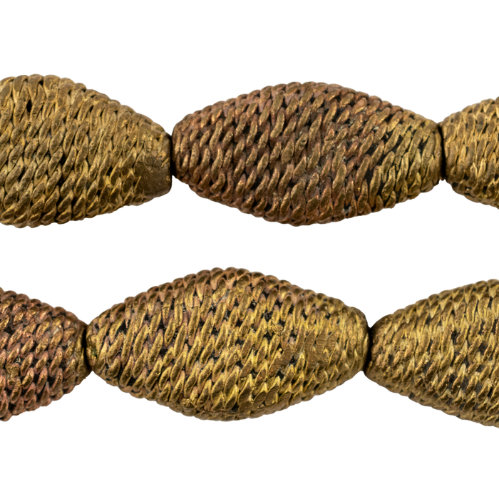 Woven Flat Bicone Ghana Brass Filigree Beads (29x18mm)