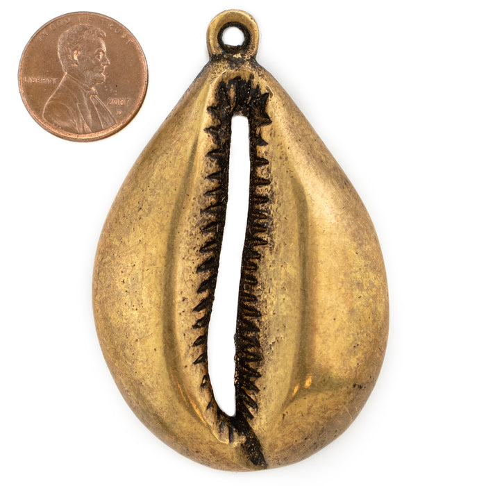 Antiqued Brass Cowrie Shell Pendant (7x66mm)