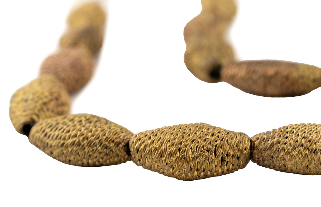 Woven Flat Bicone Ghana Brass Filigree Beads (29x18mm)