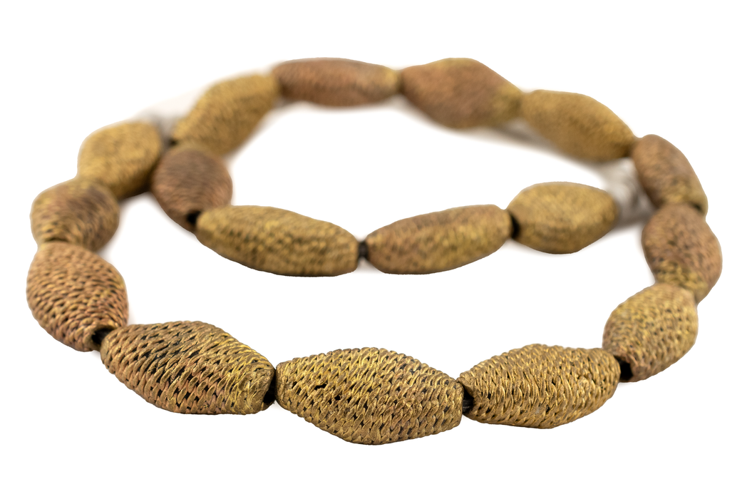 Woven Flat Bicone Ghana Brass Filigree Beads (29x18mm)