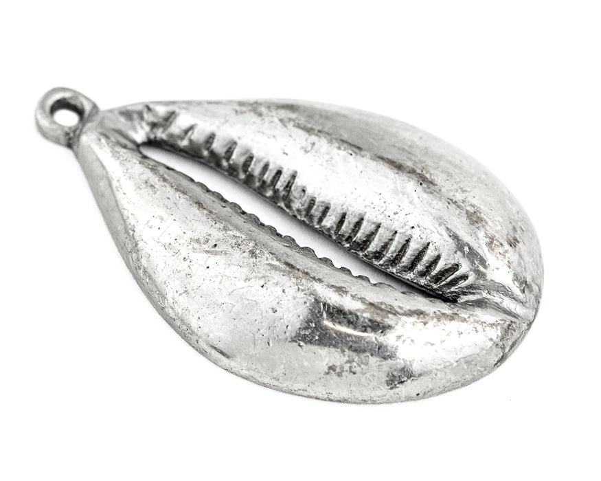 Antiqued Silver Cowrie Shell Pendant (7x66mm)