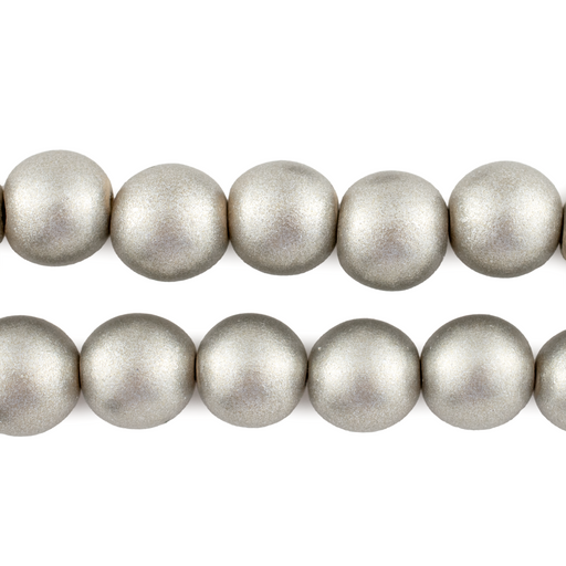Antiqued Silver Round Natural Wood Beads (12mm)