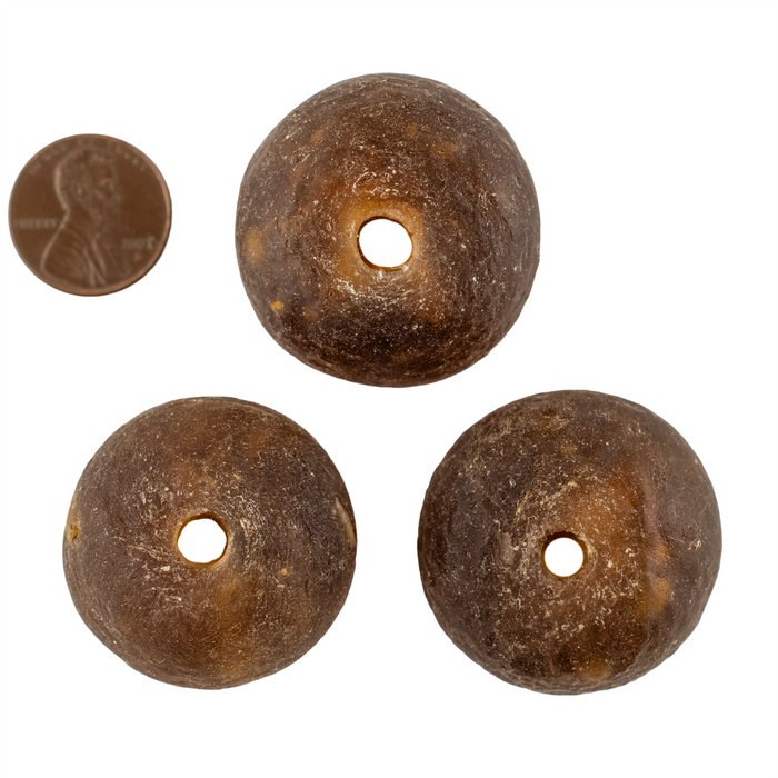 Super Jumbo Amber Recycled Glass Bead (33mm)