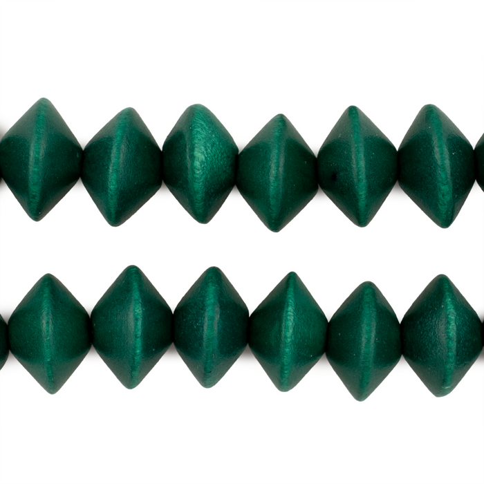 Clover Green Bicone Natural Wood Beads (10x15mm)