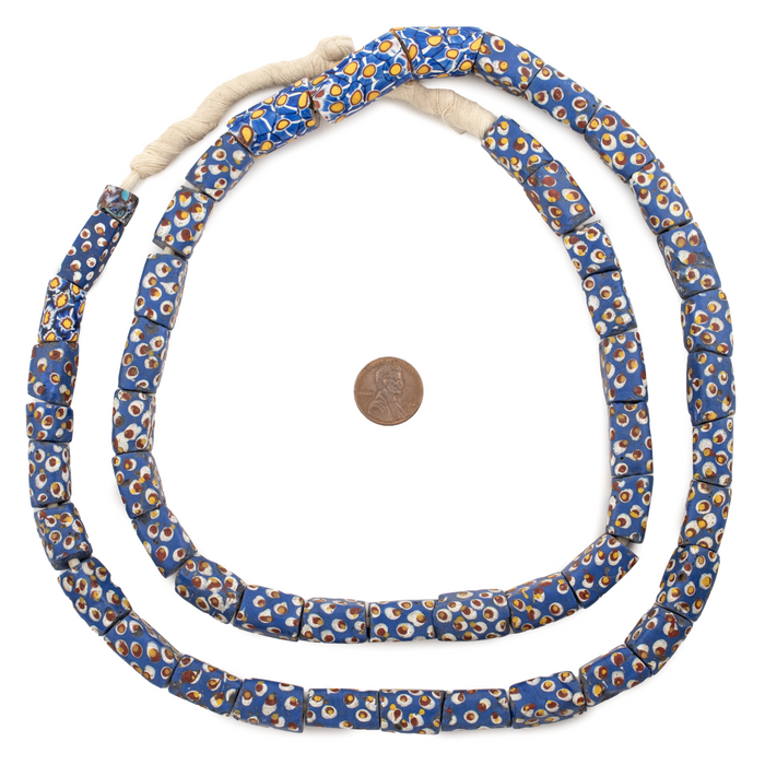 Antique Fried-Egg Matching Blue Rectangular Venetian Trade Beads #16581 (Long Strand)