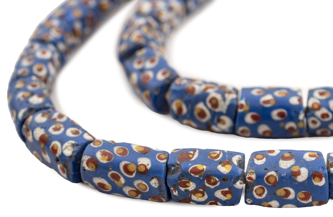 Antique Fried-Egg Matching Blue Rectangular Venetian Trade Beads #16581 (Long Strand)