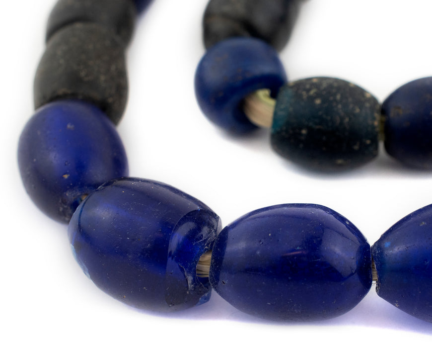 Blue Opate Antique European Trade Beads (19x24mm) - The Bead Chest