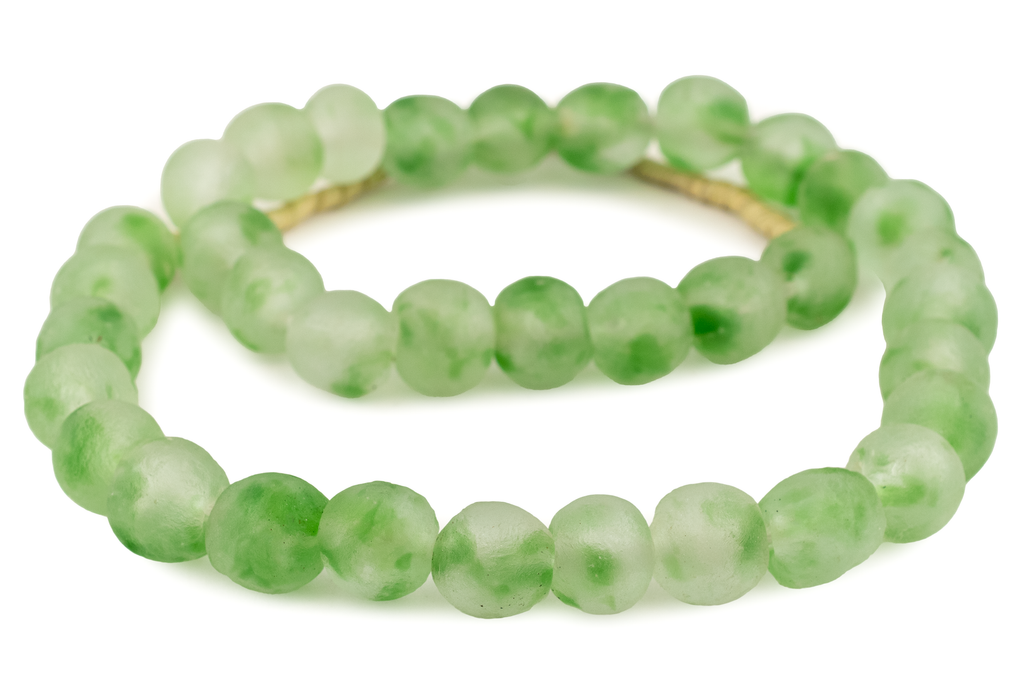 Green Swirl Recycled Glass Beads (18mm)