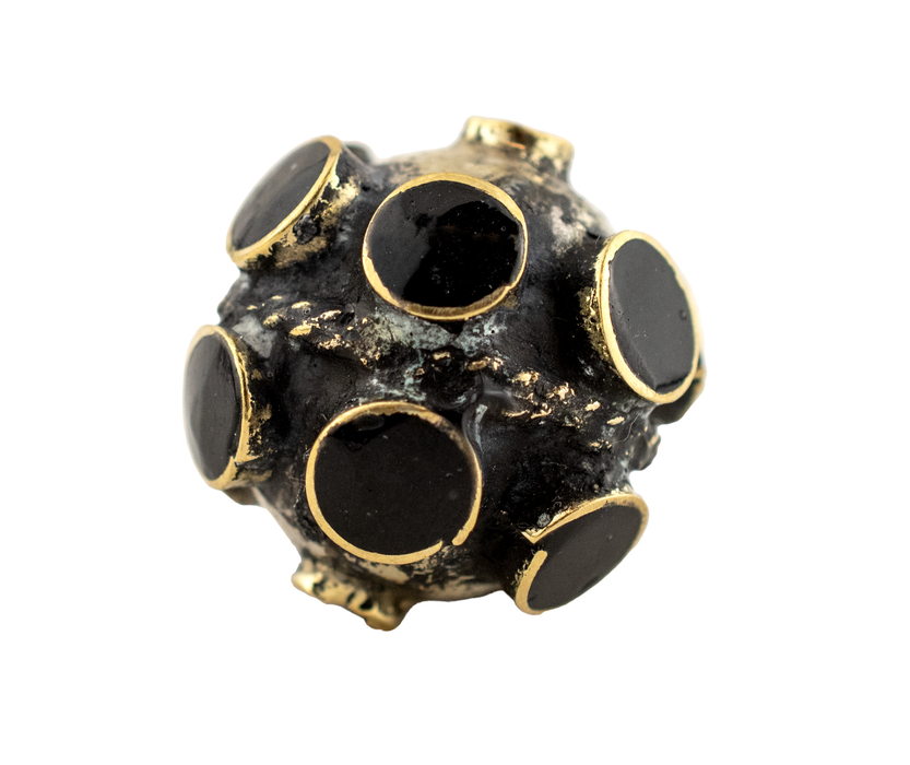 Onyx-Inlaid Studded Afghan Tribal Silver Bead (25mm)
