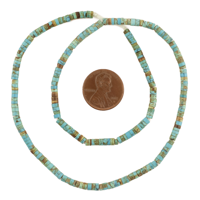 Green Afghan Turquoise-Style Cylindrical Heishi Beads (3mm)