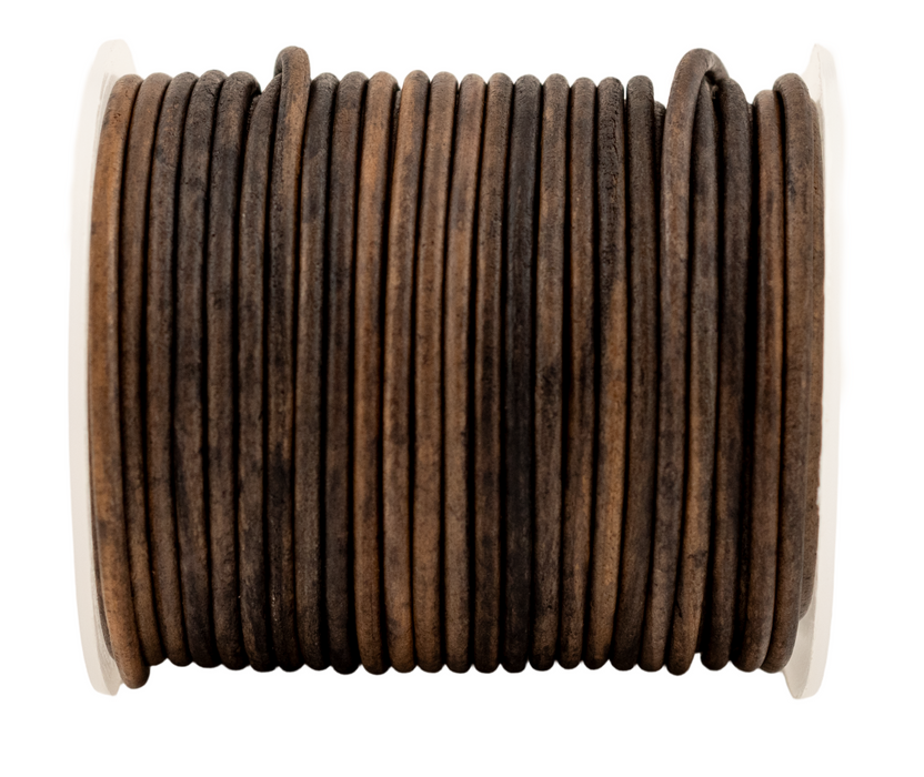 3.0mm Distressed Black-Brown Round Leather Cord (75ft)