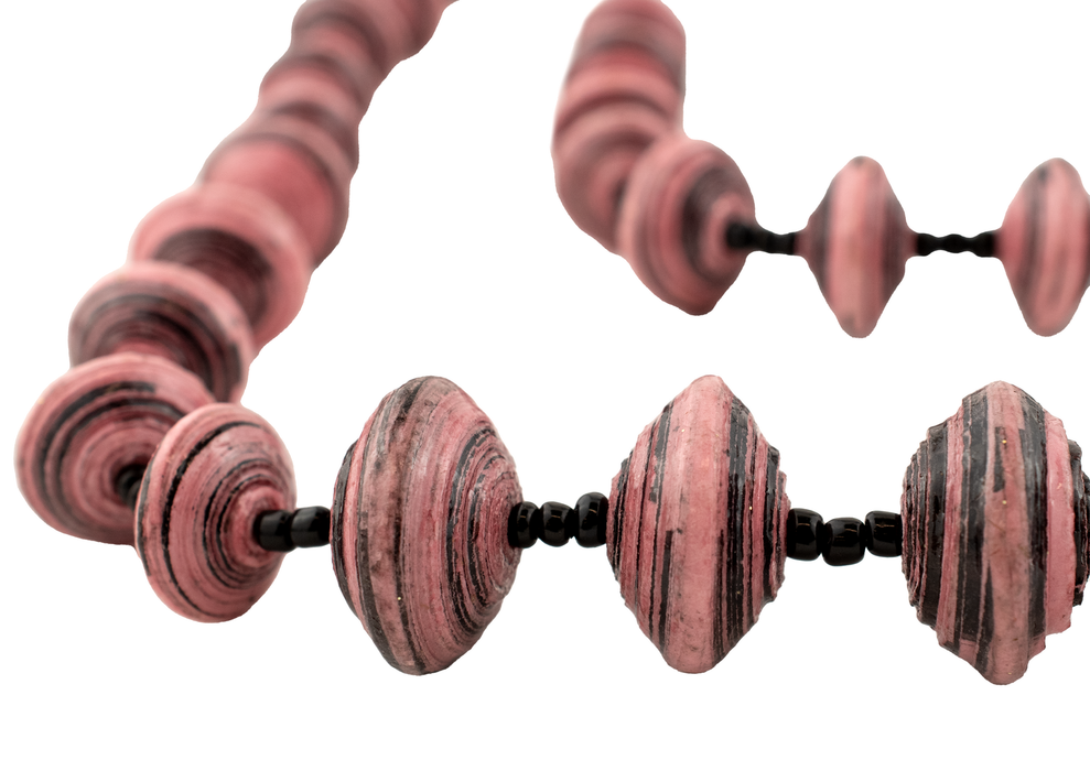 Pink & Black Recycled Paper Beads (20 Inches)