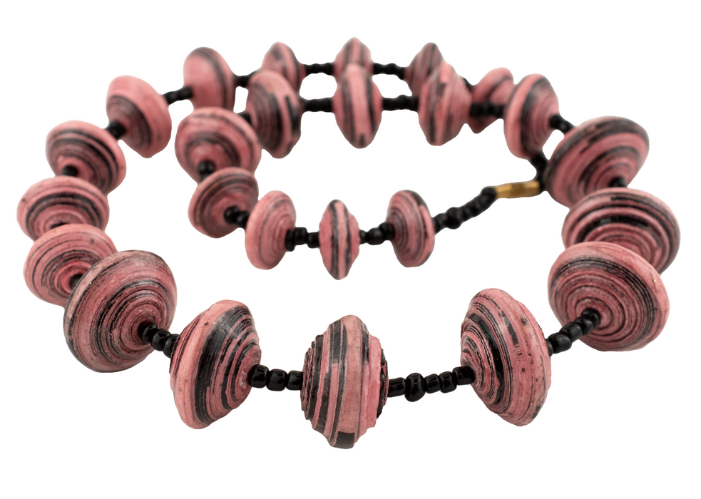 Pink & Black Recycled Paper Beads (20 Inches)