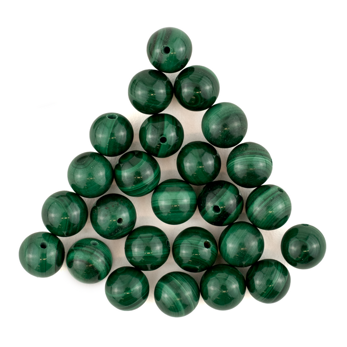 Half-Drilled Round Malachite Beads (8mm, Set of 50)