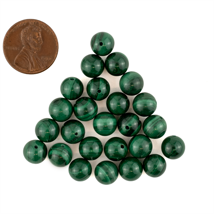 Half-Drilled Round Malachite Beads (8mm, Set of 50)