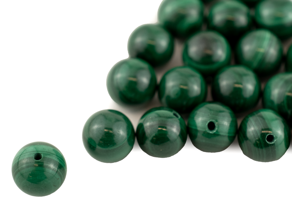 Half-Drilled Round Malachite Beads (8mm, Set of 50)