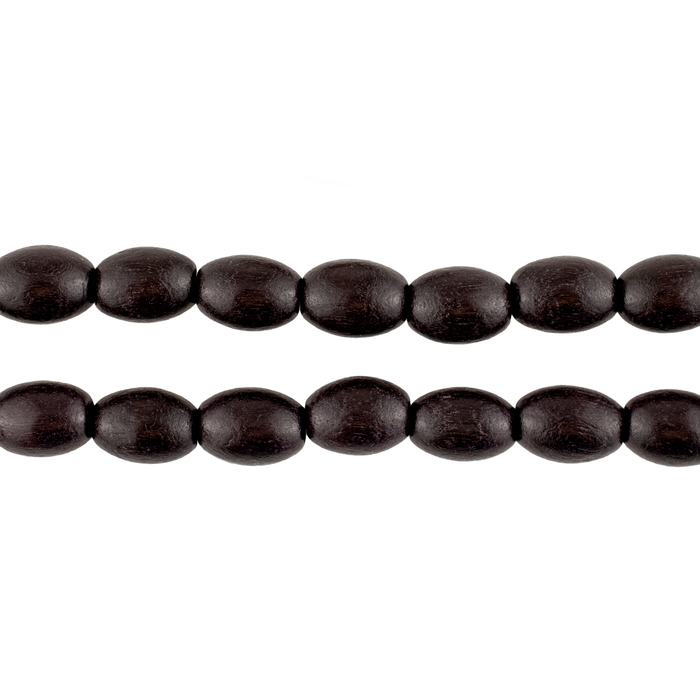 Dark Brown Oval Natural Wood Beads (9x6mm)