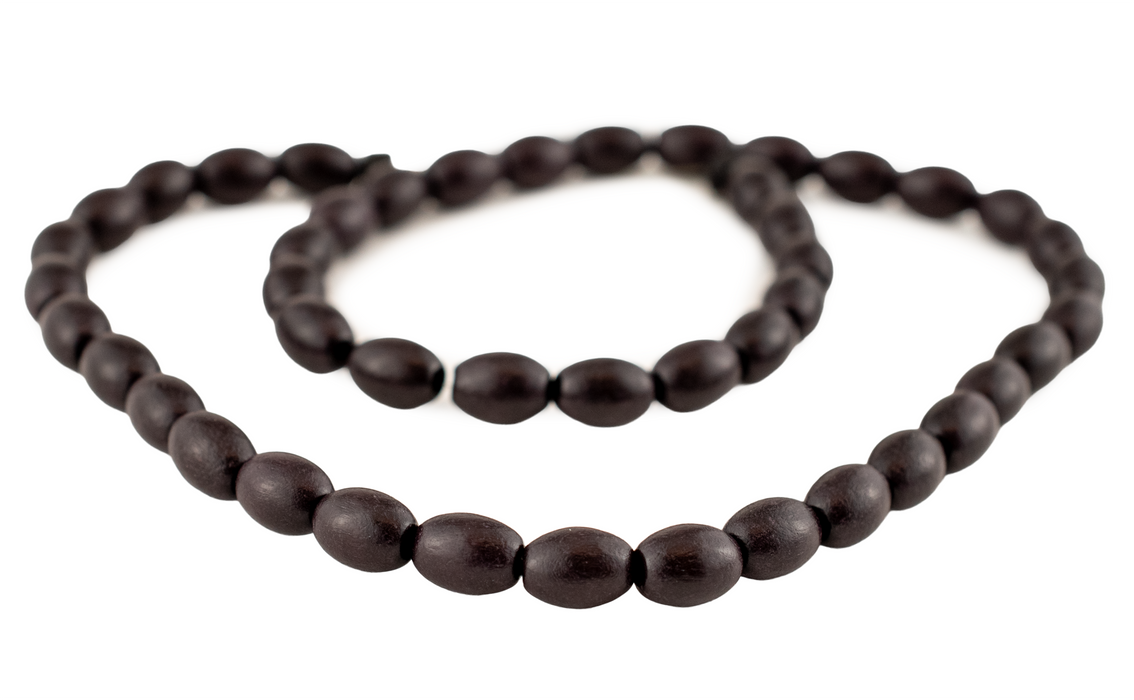 Dark Brown Oval Natural Wood Beads (9x6mm)