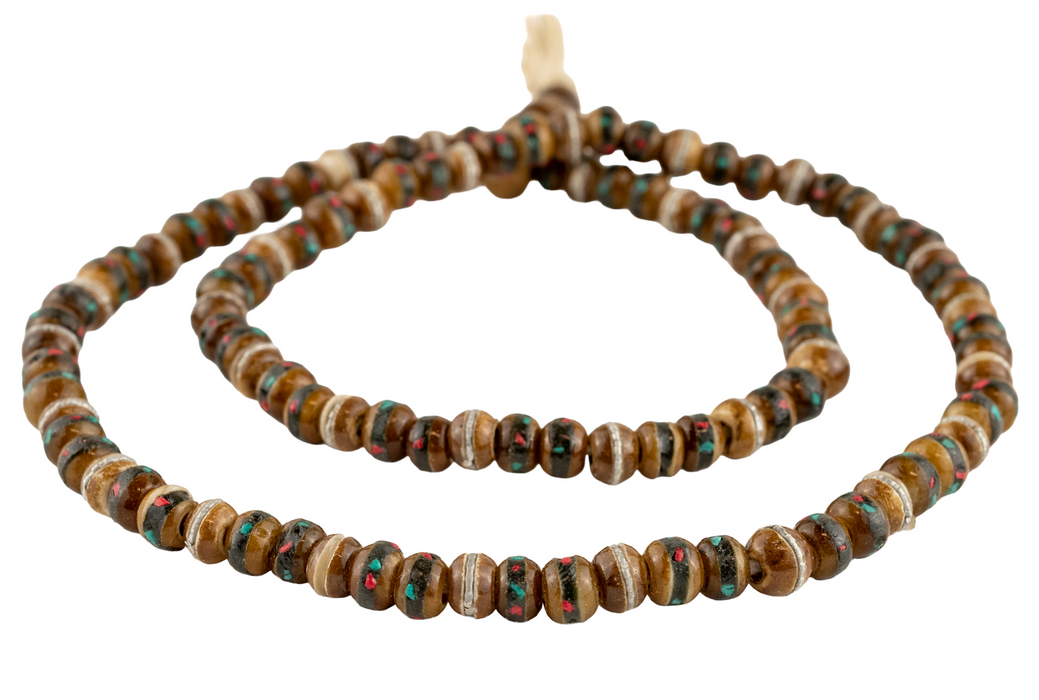 Dark Rustic Inlaid Yak Bone Mala Beads (6mm)