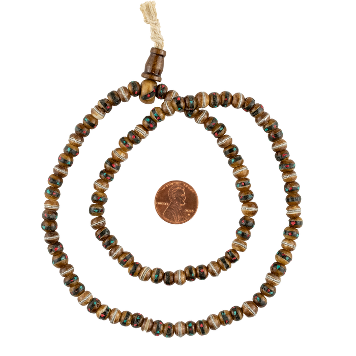 Dark Rustic Inlaid Yak Bone Mala Beads (6mm)