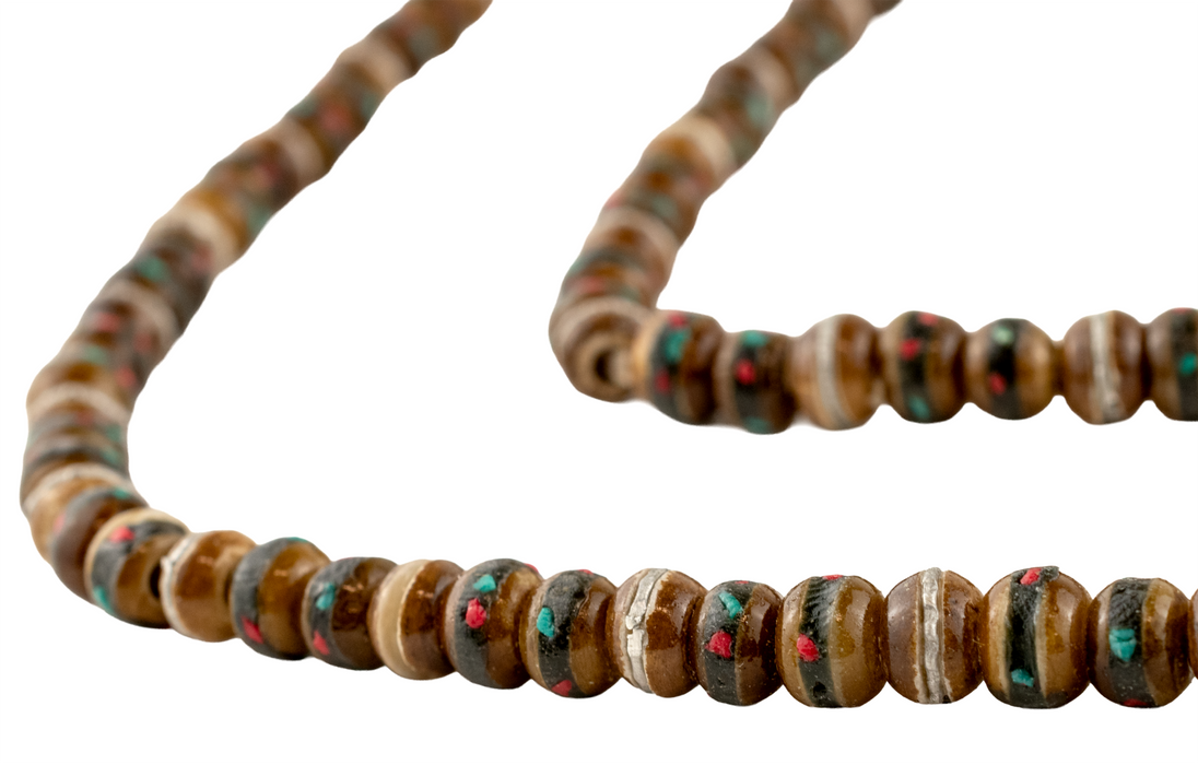 Dark Rustic Inlaid Yak Bone Mala Beads (6mm)