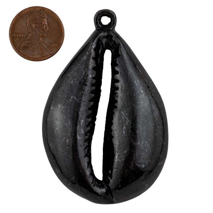 Distressed Black Cowrie Shell Pendant (7x66mm)