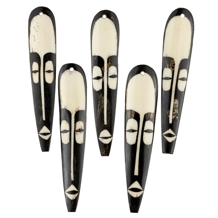 Elongated Mask Batik Bone Feather Pendant (100x22mm)