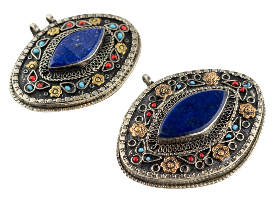 Premium Lapis Inlaid Afghan Silver Pendant (Eye Shape)