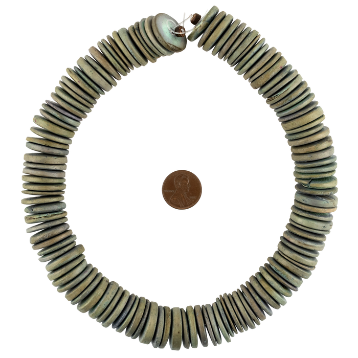 Greenish-Blue Disk Coconut Shell Beads (20mm)