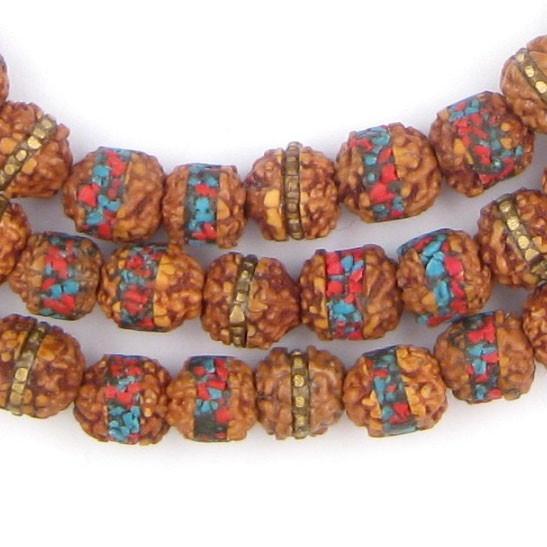 Inlaid Rudraksha Mala Prayer Beads (8mm)