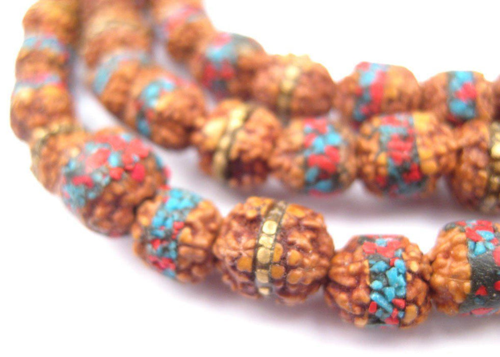 Inlaid Rudraksha Mala Prayer Beads (8mm)