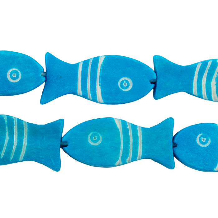 Azul Blue Fish-shaped Carved Bone Beads (28x12mm)
