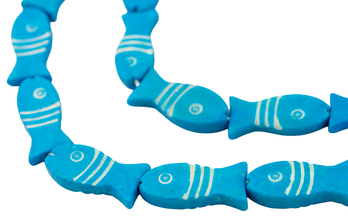 Azul Blue Fish-shaped Carved Bone Beads (28x12mm)